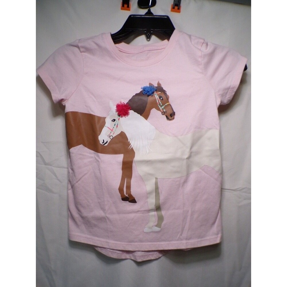 Member's Mark Girls Pink Horse Graphic Tee Short Sleeve M 7/8 Crewneck